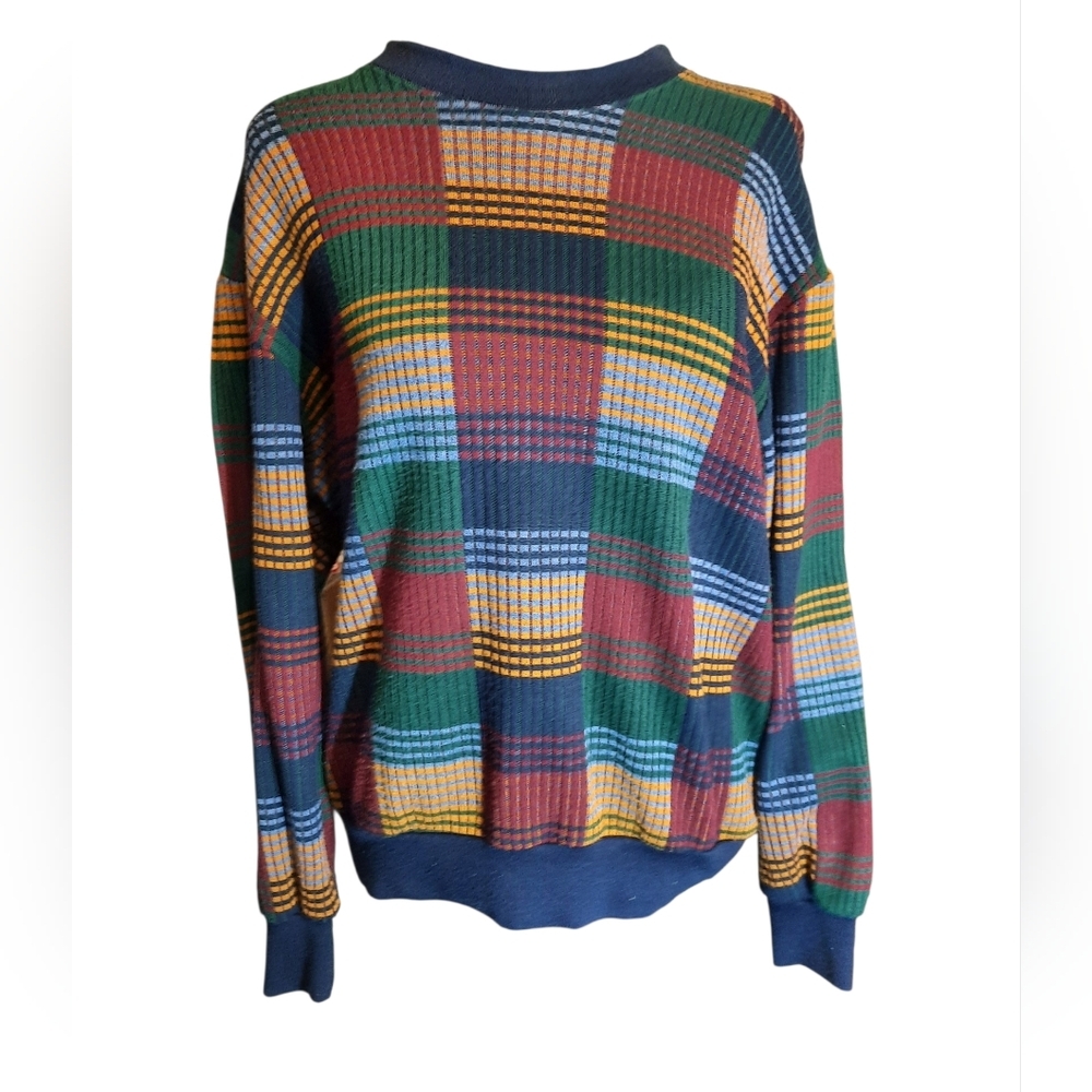 BonWorth Navy Plaid Knit Sweater with Multicolor Accents M/L